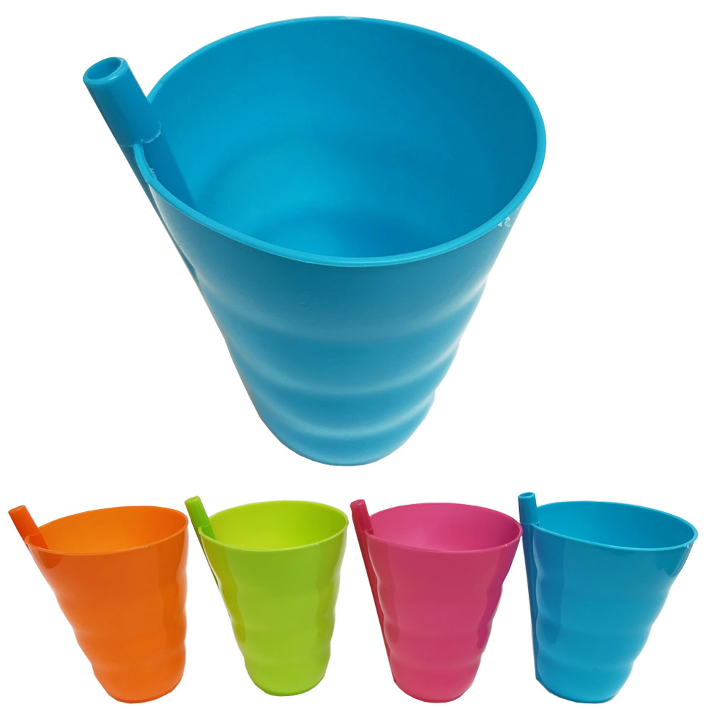 4 Set Tazza Con Cannuccia 237ml Plastica Costruito IN Bambini Colori  Assortiti