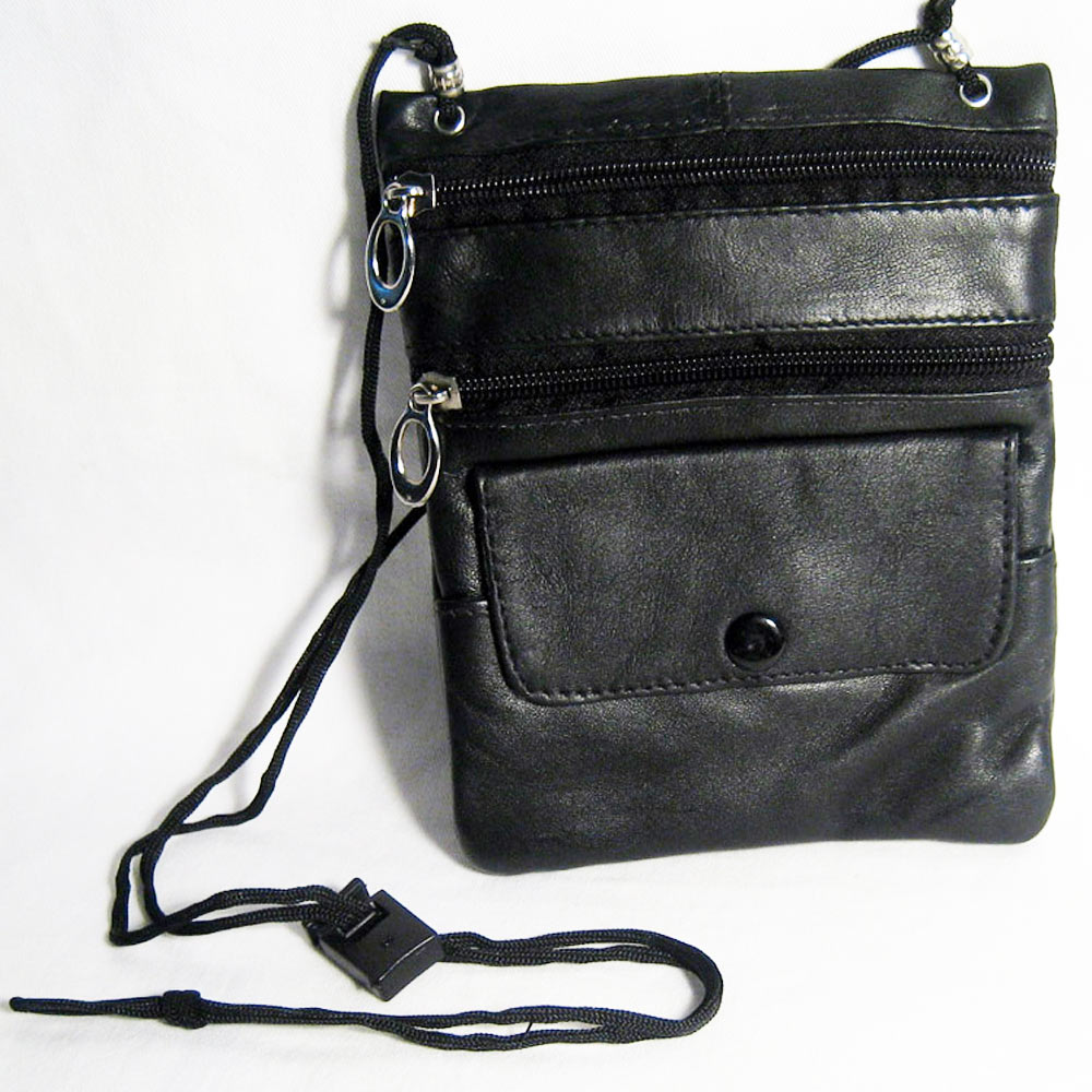 Leather Travel Neck Pouch Holder Passport Id Wallet Black Security Bag Pocket !! 7795735100806 ...