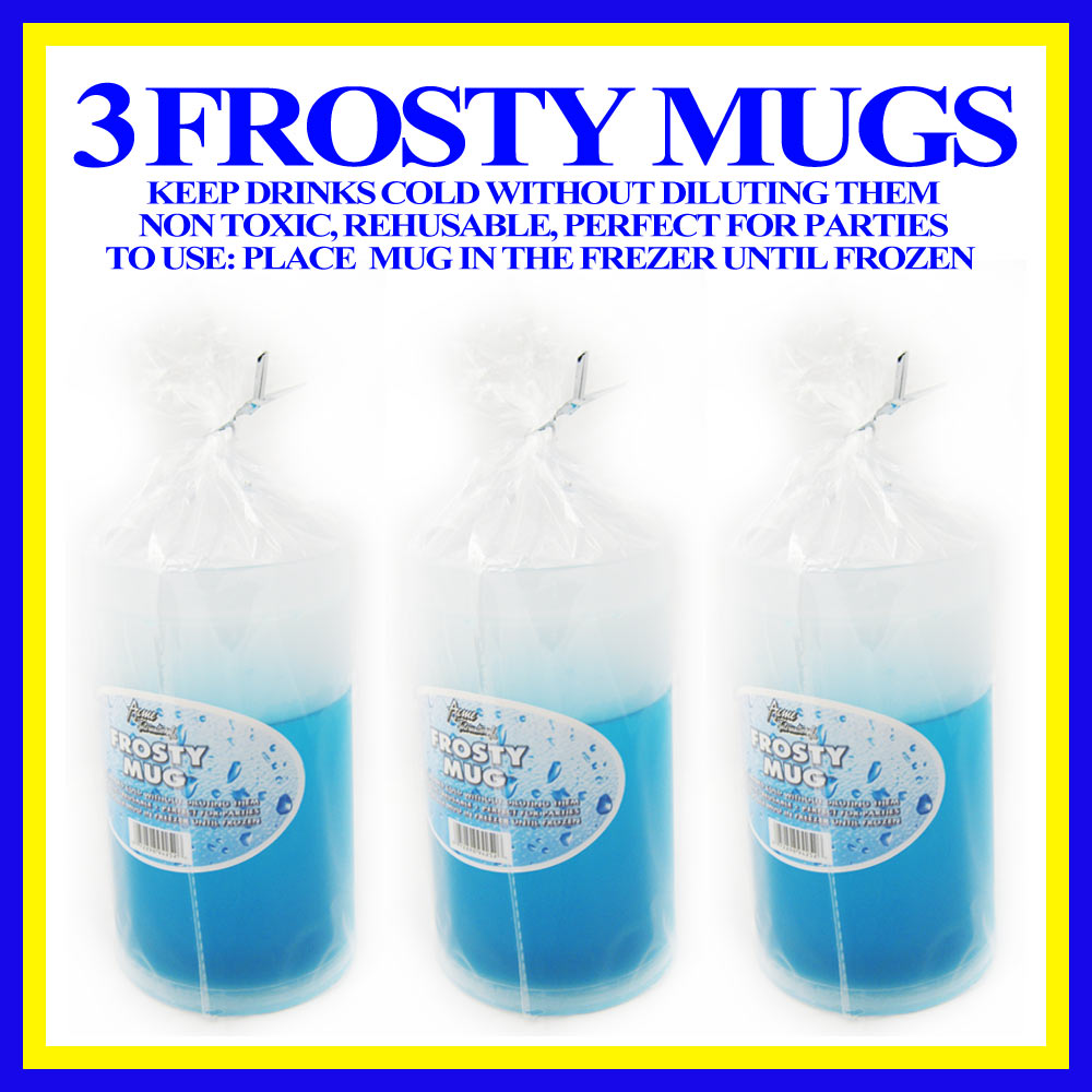 Set Of 3 Frosty Freezer Mug Drinks Cold Beer Water Freeze Gel 16Oz