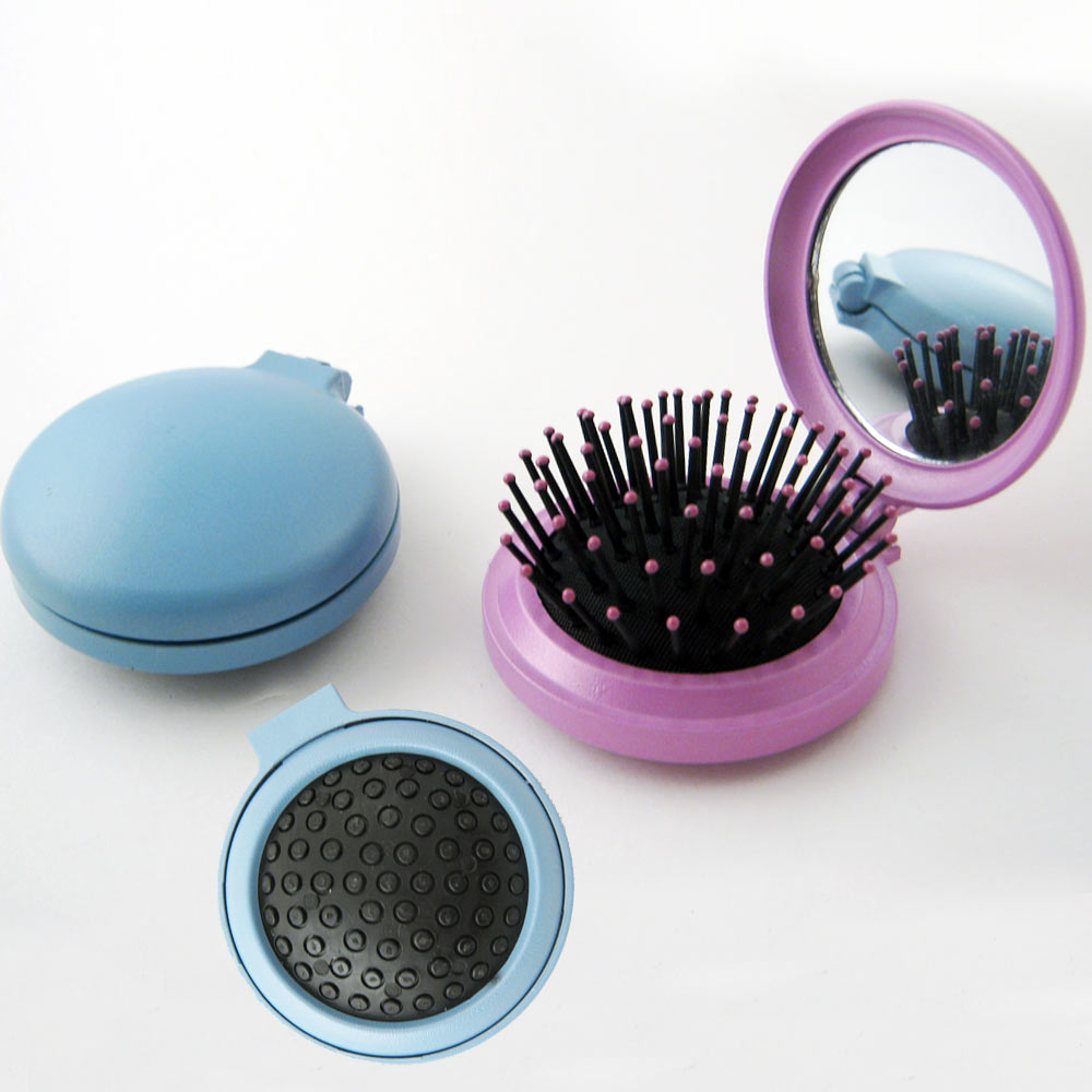 Travel Folding Hair Brush Mirror Pocket Purse Car Camping Compact 2.5