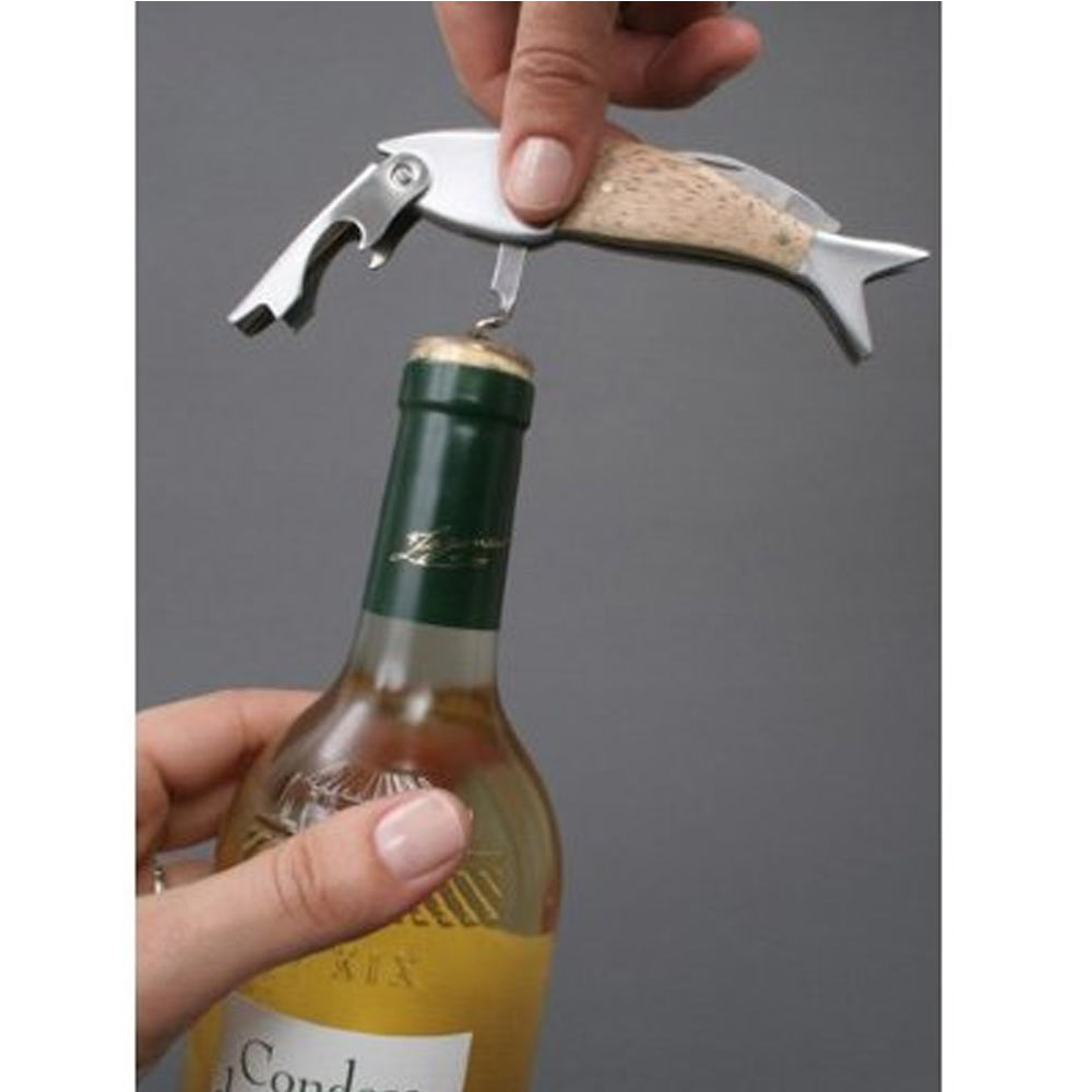 Kikkerland Corkscrew Fish Wine Opener Cork Screw Bottle Stainless Steel
