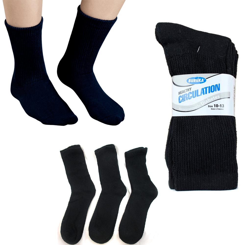3 Pairs Diabetic Crew Circulation Socks Health Support Mens Loose Fit