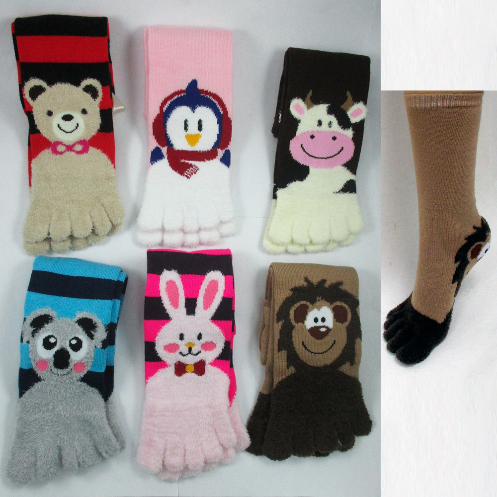 6 Pair ToeSox Calf Length Animal Womens Funny Feet Striped Toe Socks