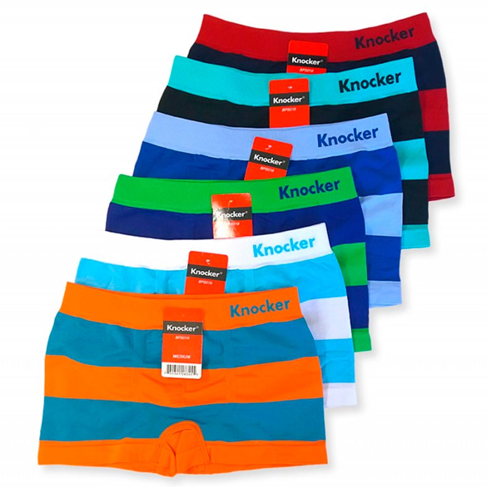 6 Knocker Boys Boxer Shorts Seamless Striped Spandex Kids Soft Underwear S  M L