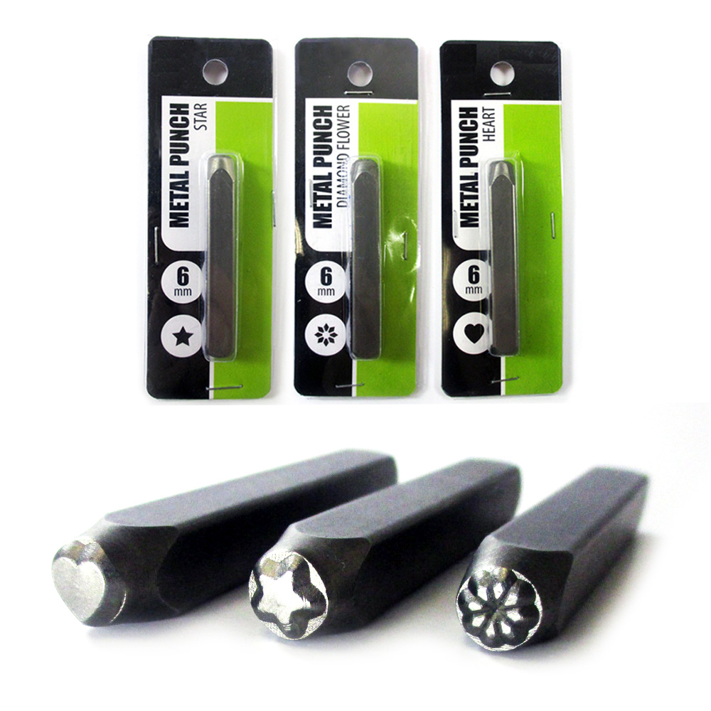 3 Pc Metal Punch Stamps Set 6mm Steel Arts Crafts Hand Punches Jewelry