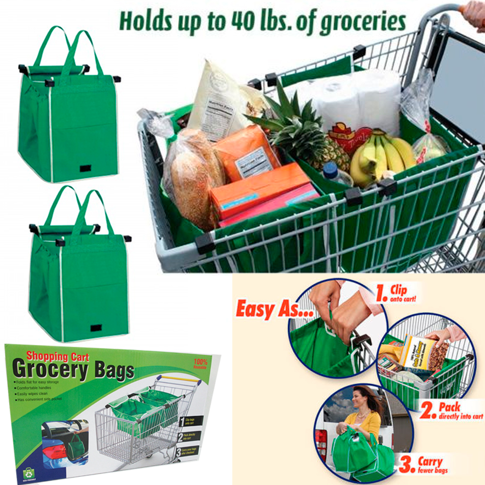 2x Grab Bag Reusable Clip To Cart Tote 40 Lbs As Seen On Tv Grocery ...