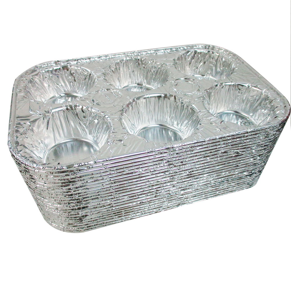 50 Pk Foil 6 Cavity Aluminum Pan Cake Mold Muffin Cupcake Disposable Contai...