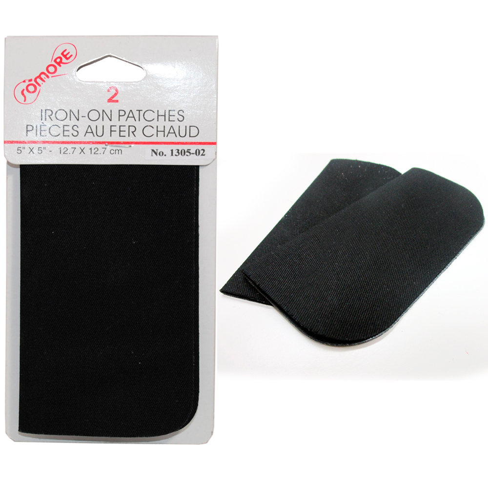 2 Black Somore Iron On Denim Patches Jean Repair Mend Fabric Ironon Applique 5X5 (7795735156841)