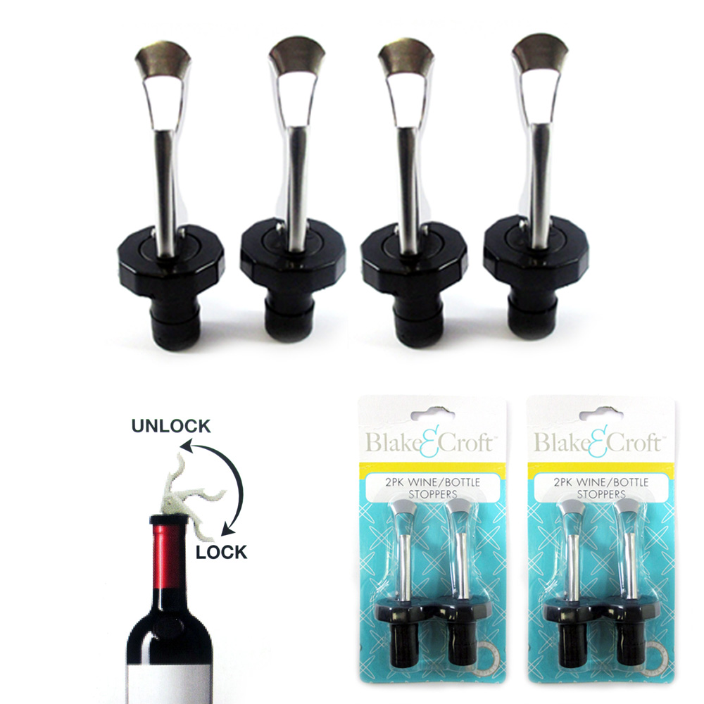 4 Pc Bottle Stoppers Wine Cork Fresh Saver Vacuum Sealer Preserver
