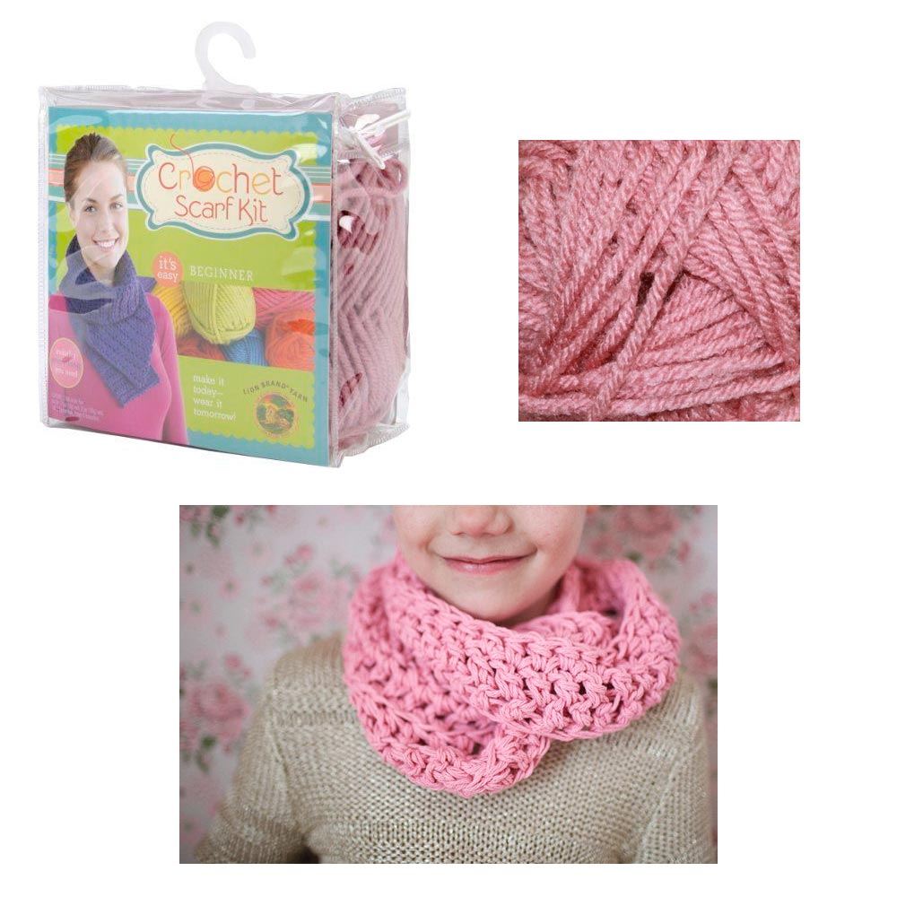 1 Beginner Easy Yarn Crochet Knitted Scarf Kit Dusty Rose Knit Handmade