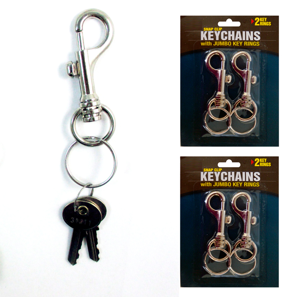 Lot Of 4 Jumbo Snap Clip Keychains Rings Swivel Trigger Round Eye