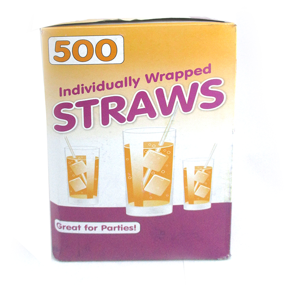 500 Drinking Straws Paper Wrapped Slim Plastic 73/4" Translucent Clear