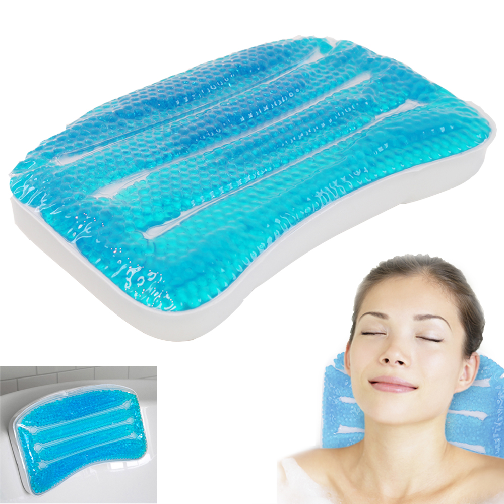 Bath Tub Spa Pillow Cooling Gel Beads W Suction Cups Comfort Neck