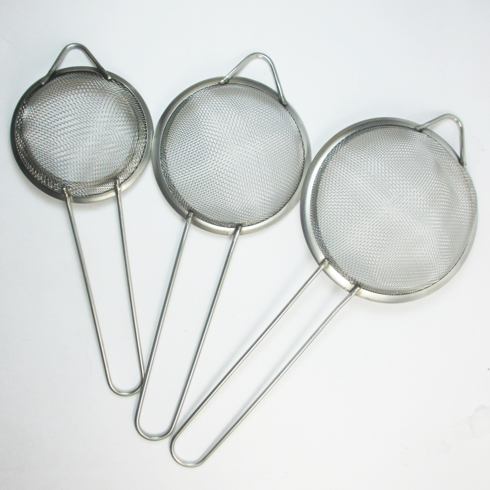 3 Pc Colander Mesh Strainer Handle Fine Sieve Flour Sifter Food Drainer