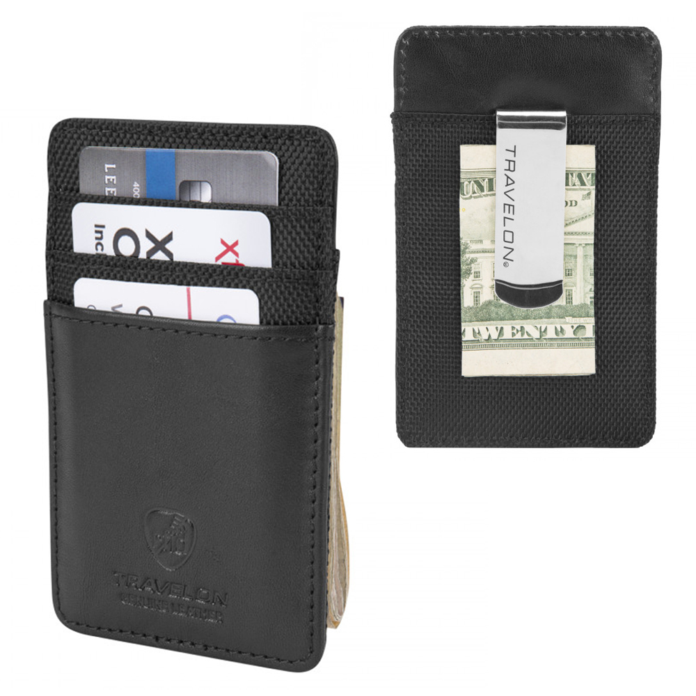 Travelon Genuine Leather Money Clip Wallet RFID Blocking Credit Card ...