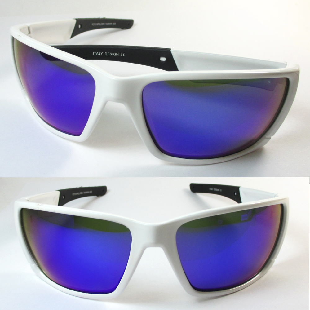 Men White Polarized Sunglasses Blue/Orange Mirror Lens AntiGlare