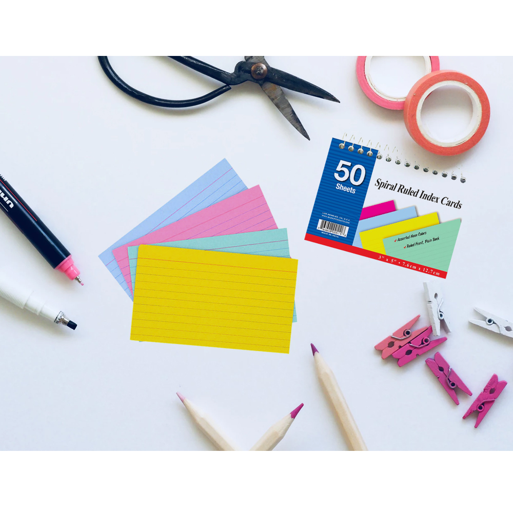 2 Pack Spiral Bound Index Cards 3" X 5" Ruled 50Ct Assorted Colors
