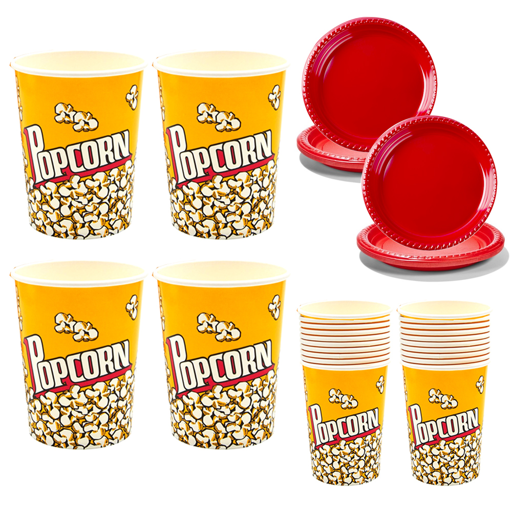 44 Pc Popcorn Bowl Set With Plates Plastic Superbowl Reusable Movies ...