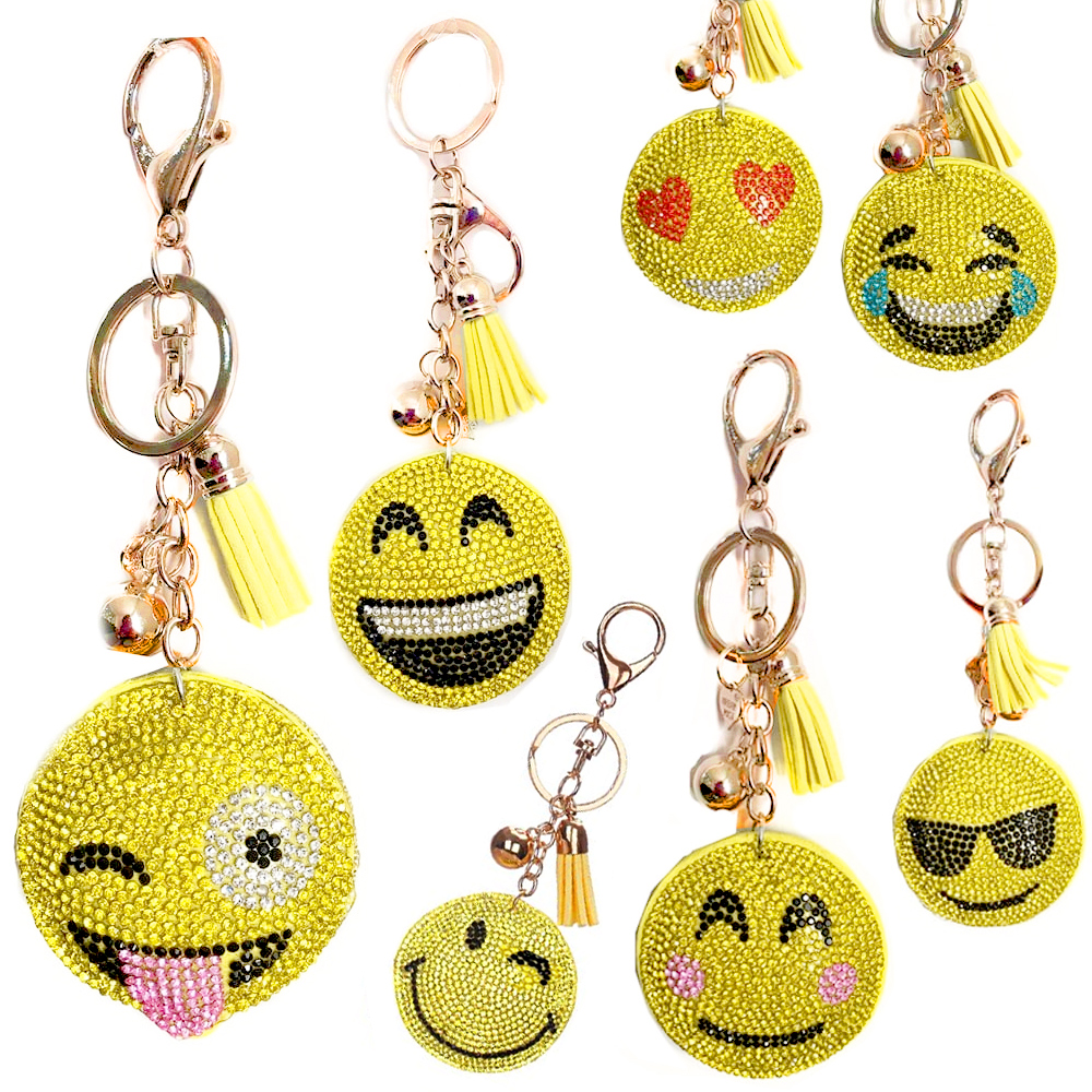 4 Pack Emoji Keychain Rhinestone Studded Smiley Face Toy Key Chain