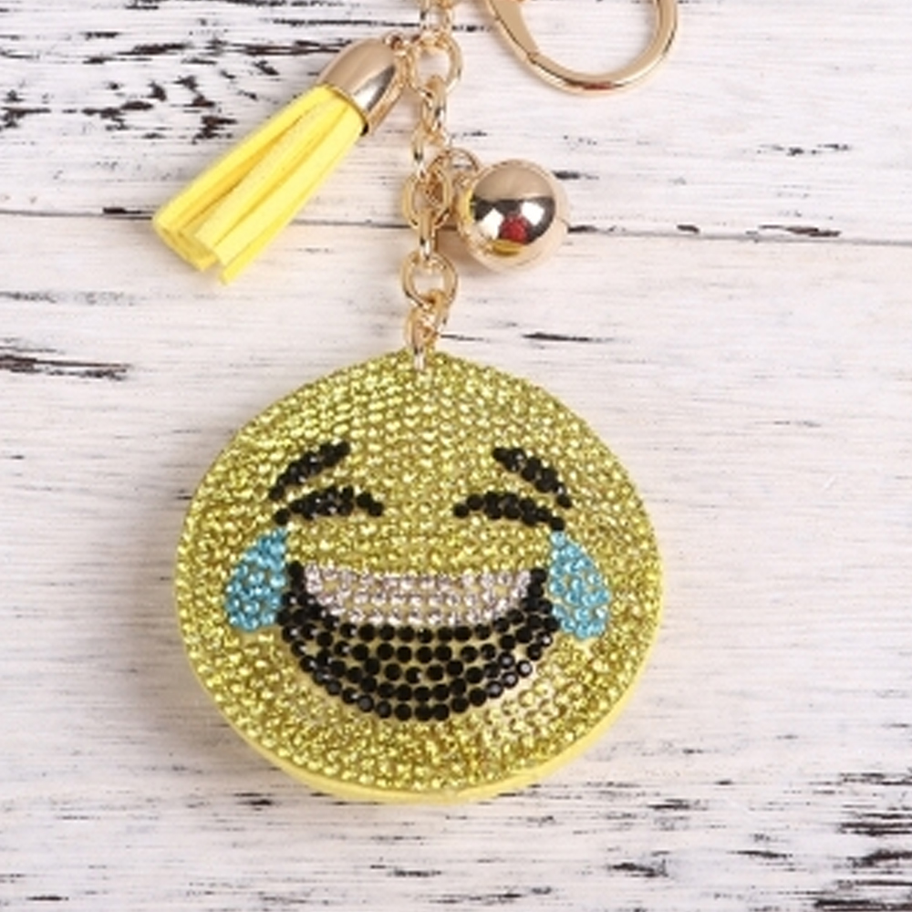 4 Pack Emoji Keychain Rhinestone Studded Smiley Face Toy Key Chain