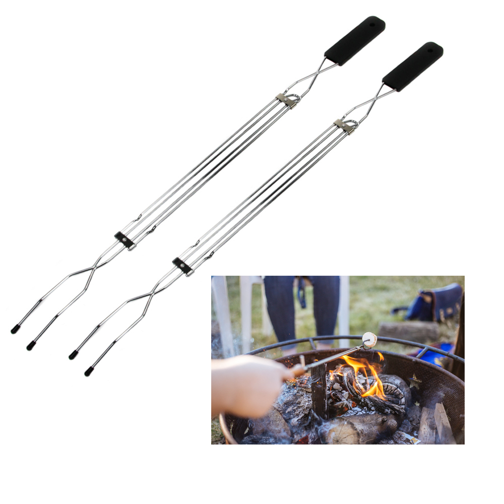 2Pc Extendable Long Fork Marshmallow BBQ Hot Dog Campfire Cutlery