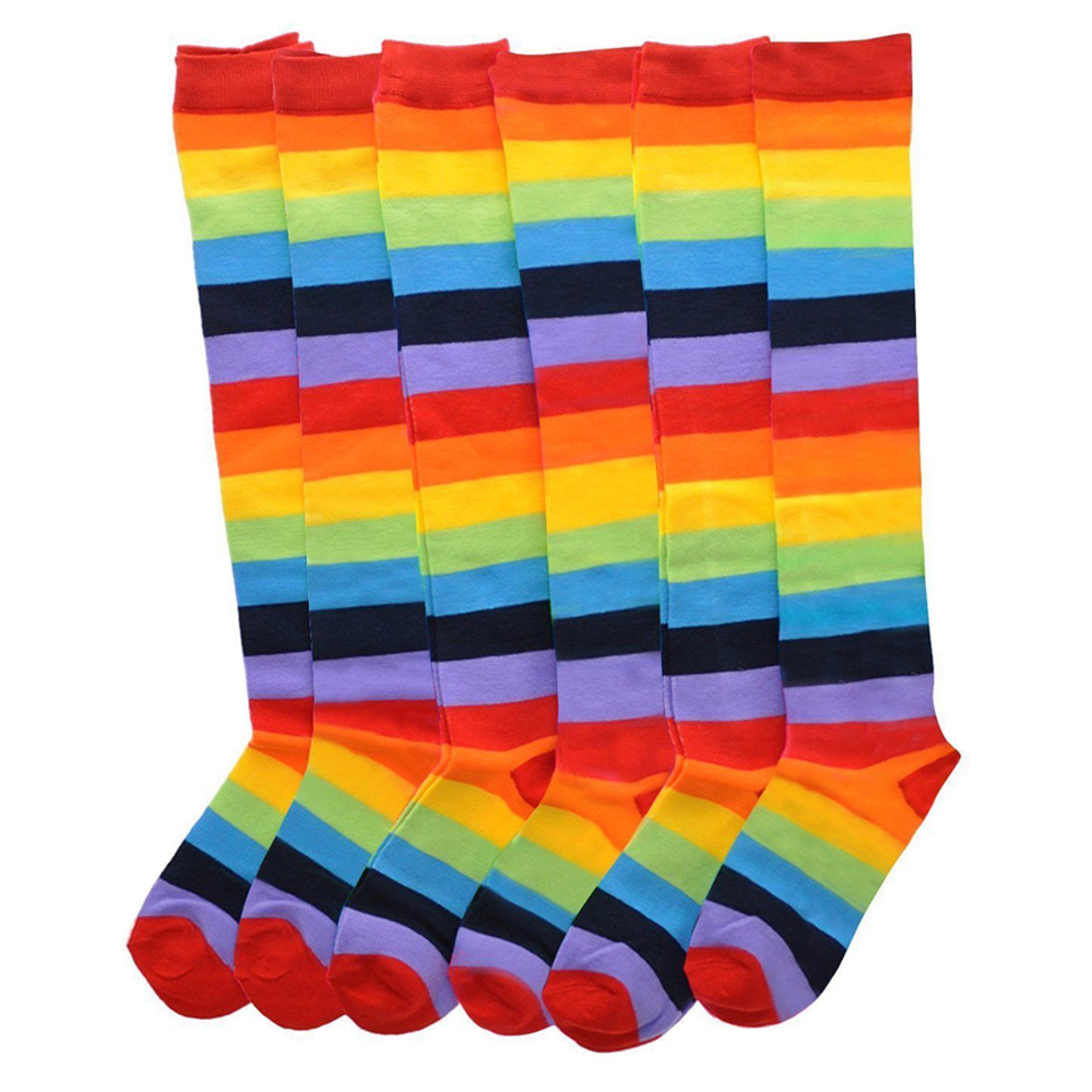 12 Pair Rainbow Women Socks Multi-color Pride Soccer Striped Knee High ...