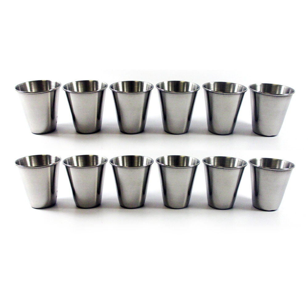 12 Pc Stainless Steel Shot Glass Set 2 Oz Cup Bar Drinking Shots Party