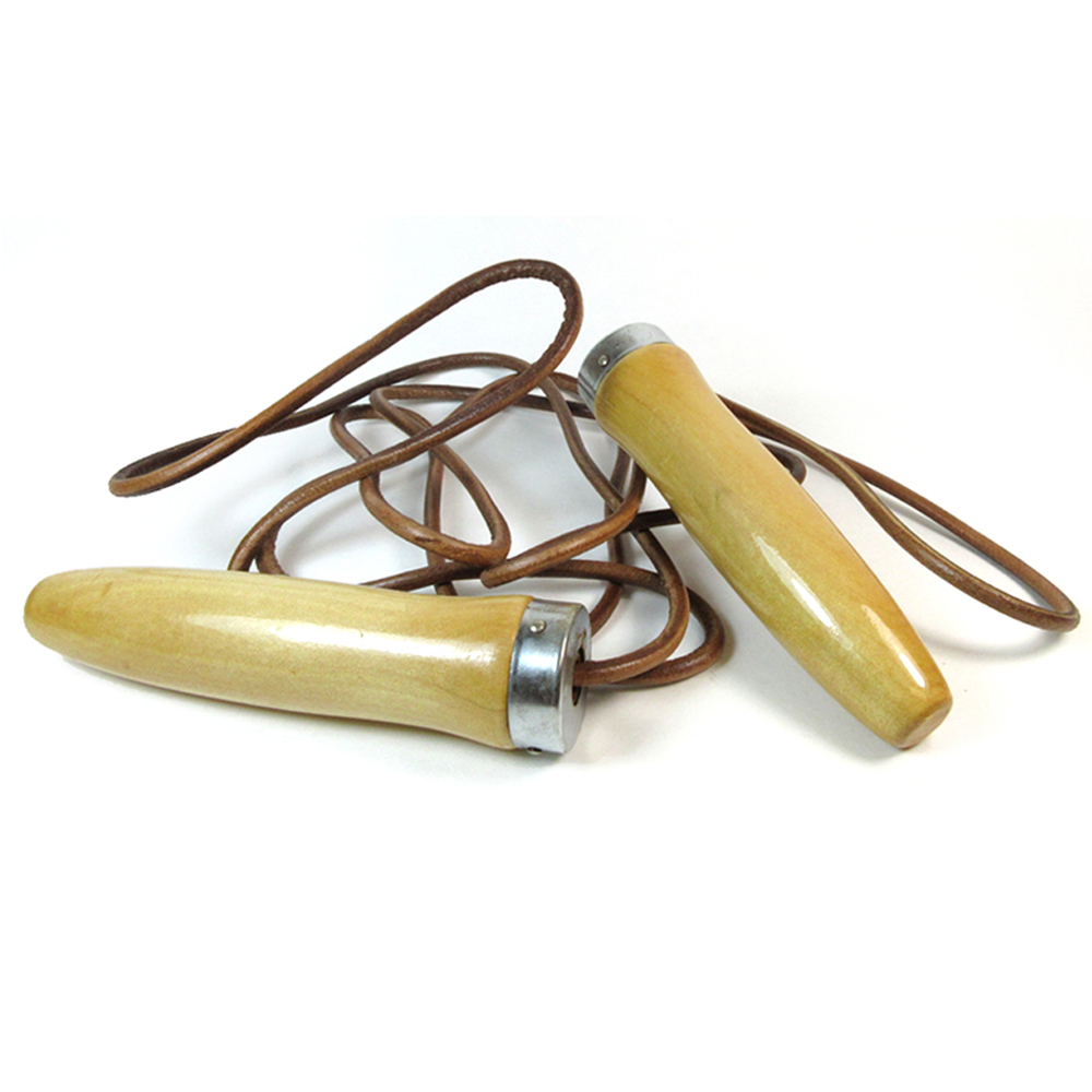 Leather Jump Rope Exercise Heavy Duty Skipping Fitness Wooden Handle