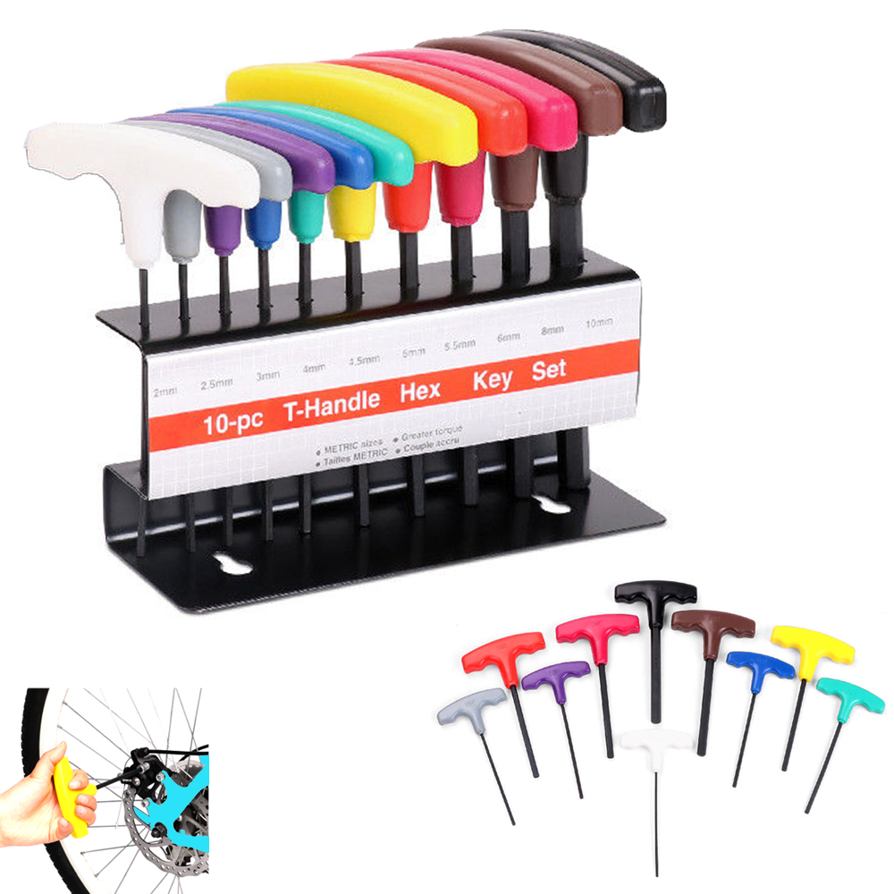 SAE Metric THandle Hex Key Allen Wrench Set w/ Holders 10Piece