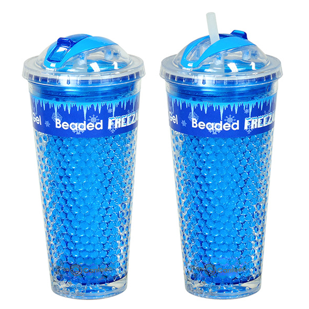 20oz Double Wall Freezer Gel Bottle Tumbler Cup w/ Lid & Foldable Straw