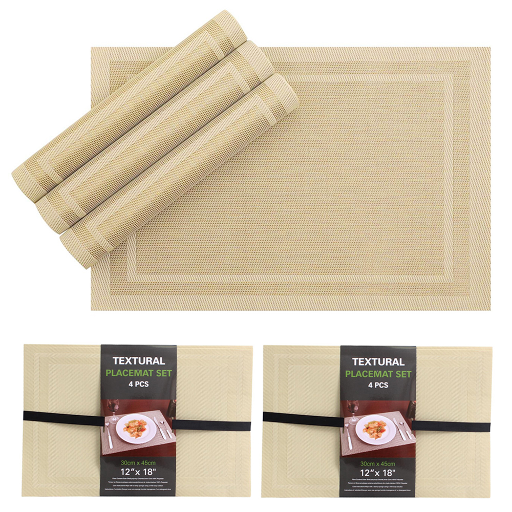 8PC Set PVC Dining Room Table Mats Heat Insulation Tan Woven Placemats