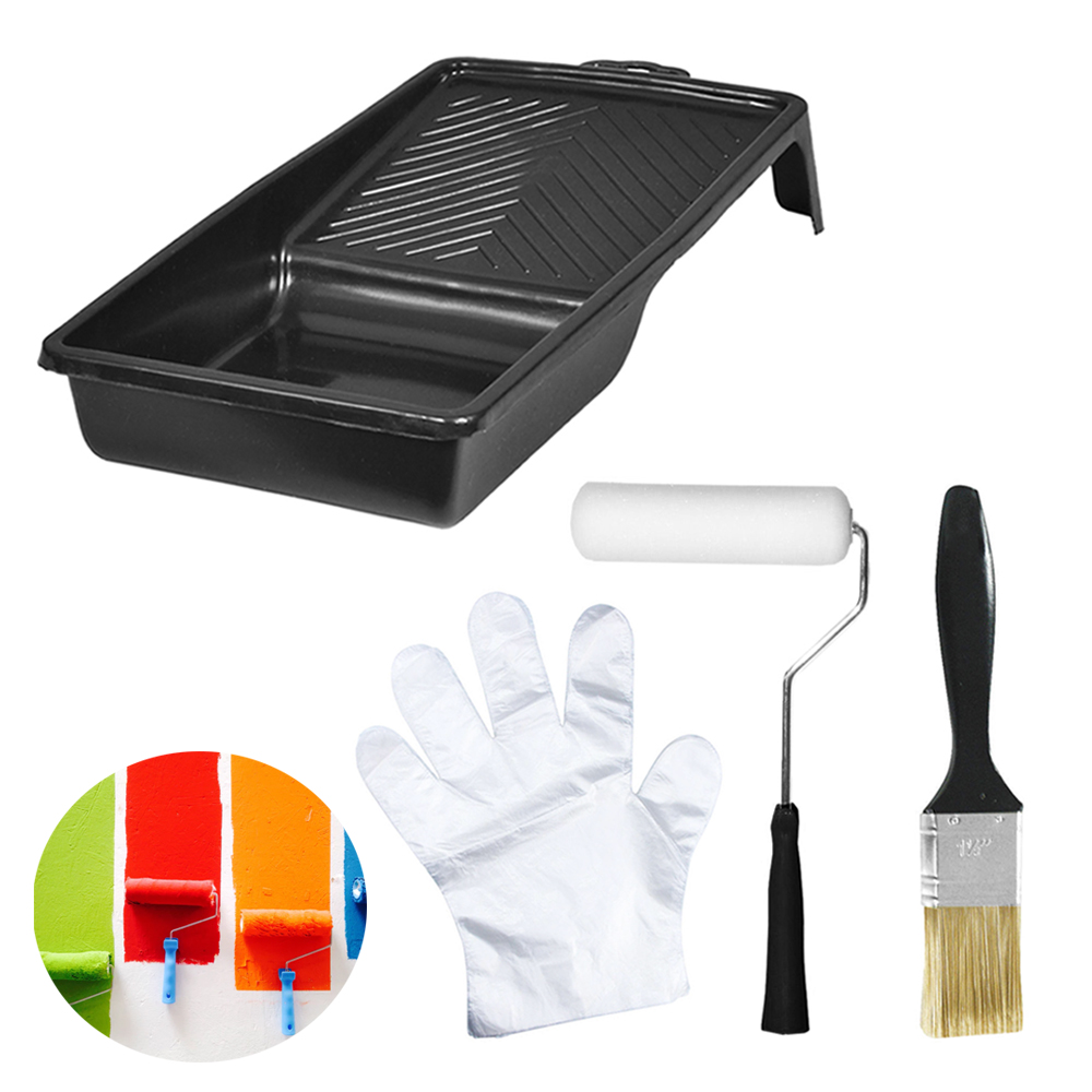 5PC Small Wall Paint Tray Set 4" Foam Roller Brush Decor House Supplies