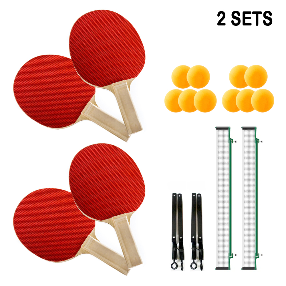 Complete Table Tennis Set 4 Ping Pong Paddles 10 Balls 2 Nets 4 Players