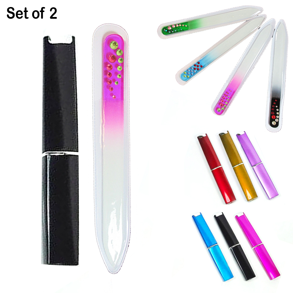 Crystal Glass Nail File with Case Manicure Art Fingernail Buffer