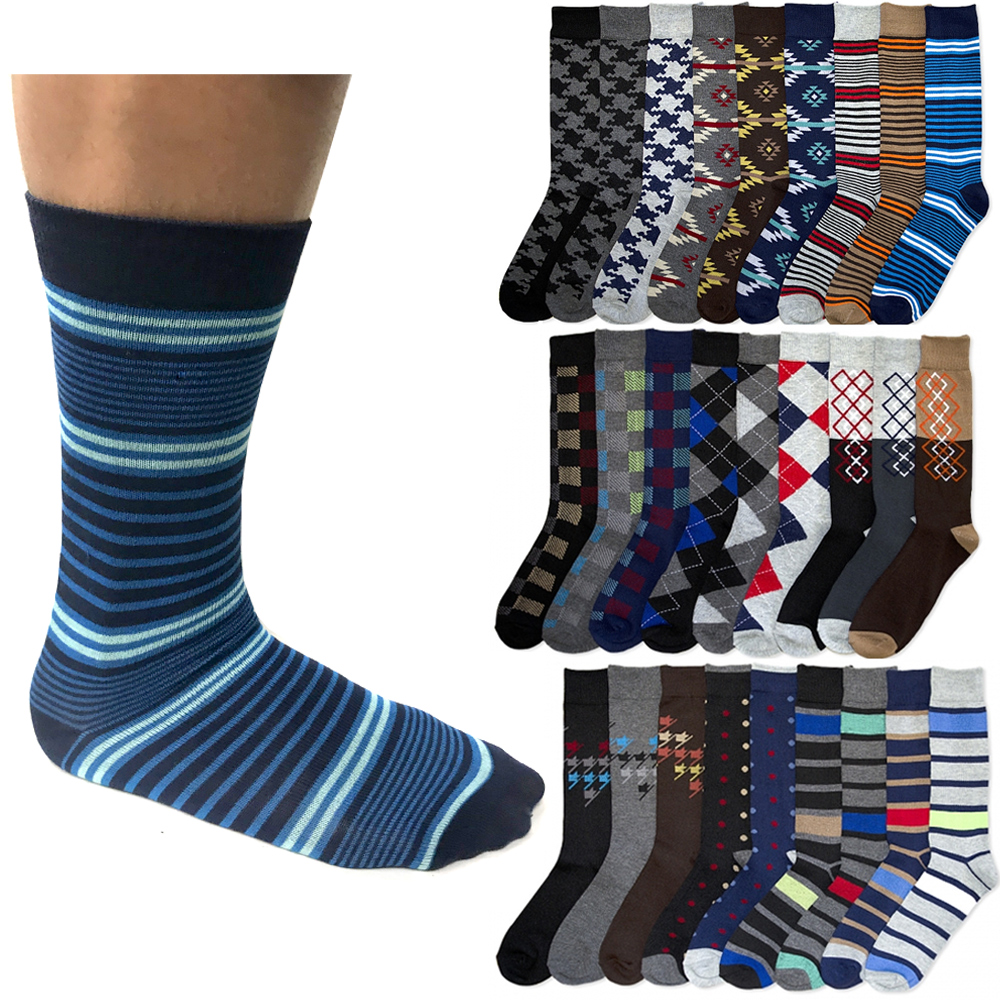 6 Pairs Men's Colorful Dress Socks Fun Funky Assorted Color Patterned ...