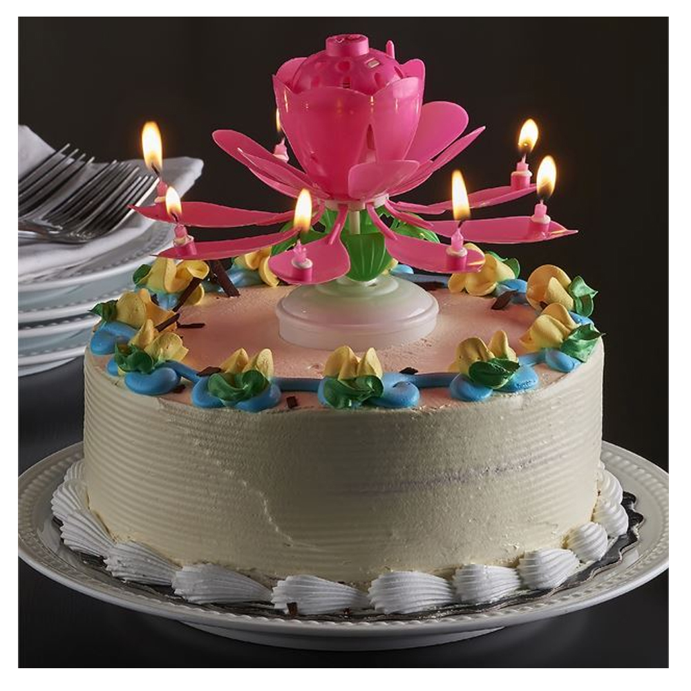 Musical Joyeux anniversaire Parti fleur de lotus Candle cake topper décoration décoration