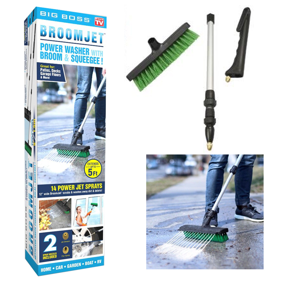Water Jet Garden Hose Patio Brush Broom Heavy Duty Extendable Outdoor Path Clean eBay