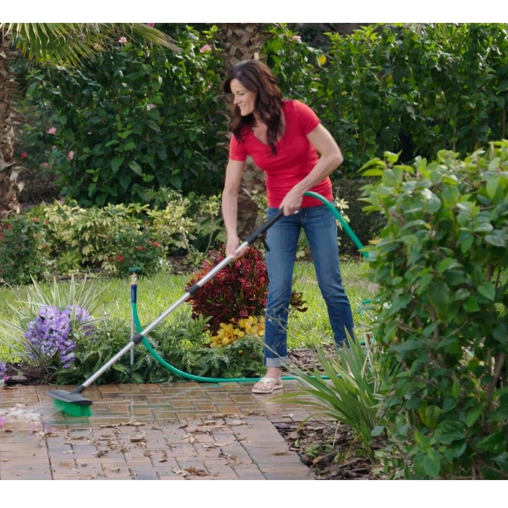Water Jet Garden Hose Patio Brush Broom Heavy Duty Extendable Outdoor