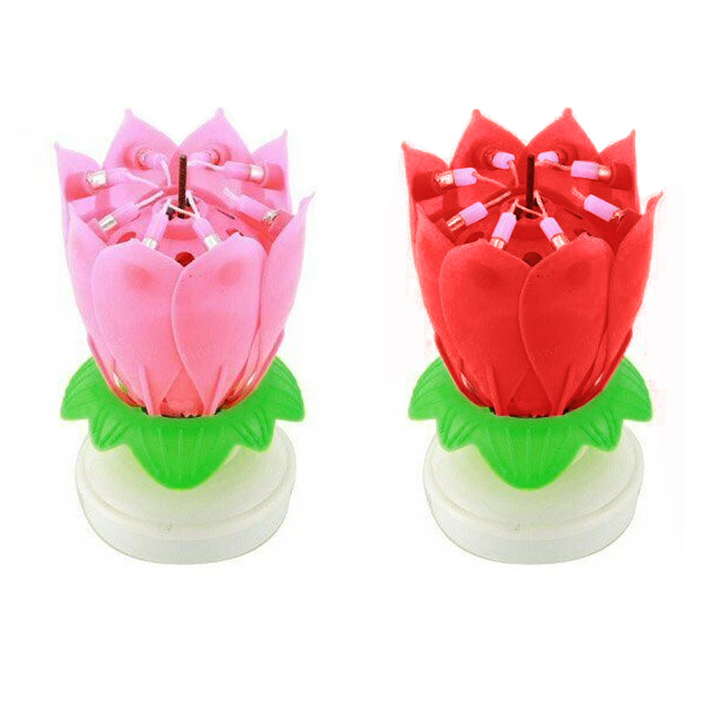 1 X Musical Birthday Candle Lotus Flower Rotating Spin Magic Cake