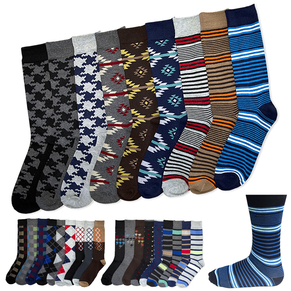 6 Pairs Men's Colorful Dress Socks Fun Funky Assorted Color Patterned ...