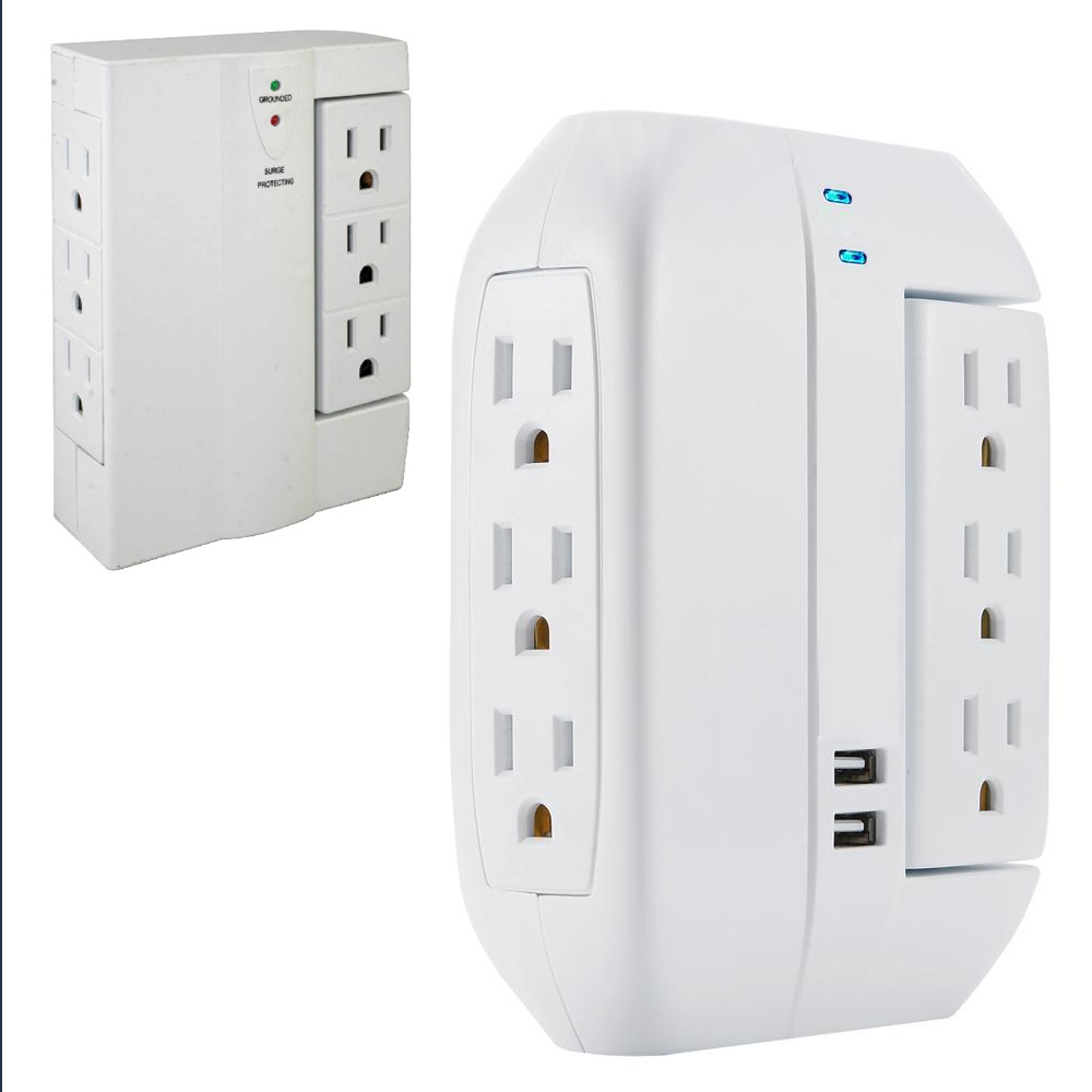 6 Outlet Surge Protector Wall Tap Adapter Electrical Multi Outlet Plug