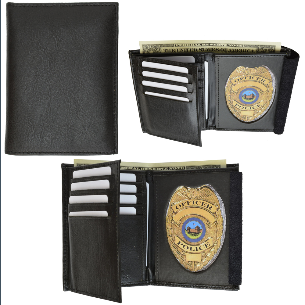 1 Rfid Blocking Leather Wallet Badge Holder Sheriff Officer Id Police