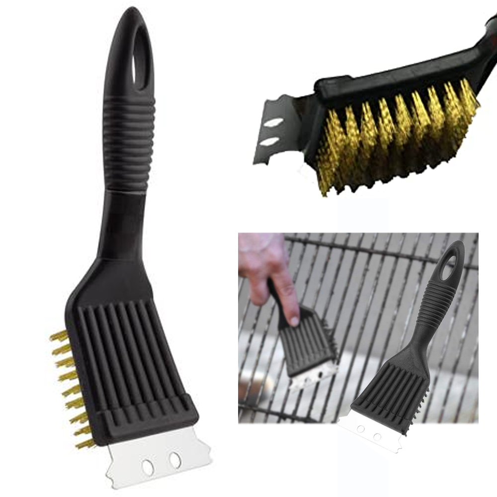 Barbeque BBQ Grill Brush Brass Bristles /& Scraper Tool Long Handle Cooking New !