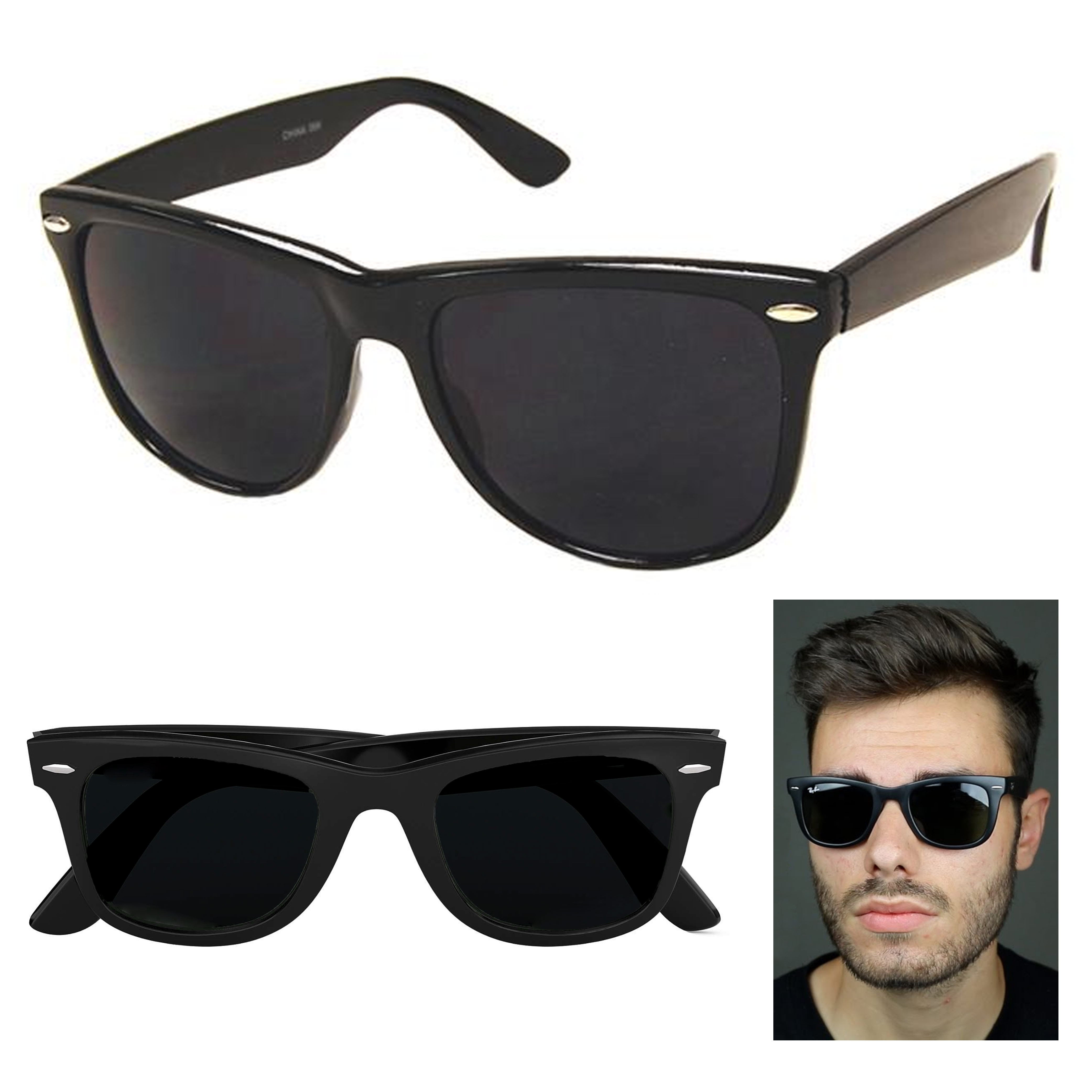 2 Pair Sunglasses Black Classic Frame Sun Shades Glasses Dark Lens UV