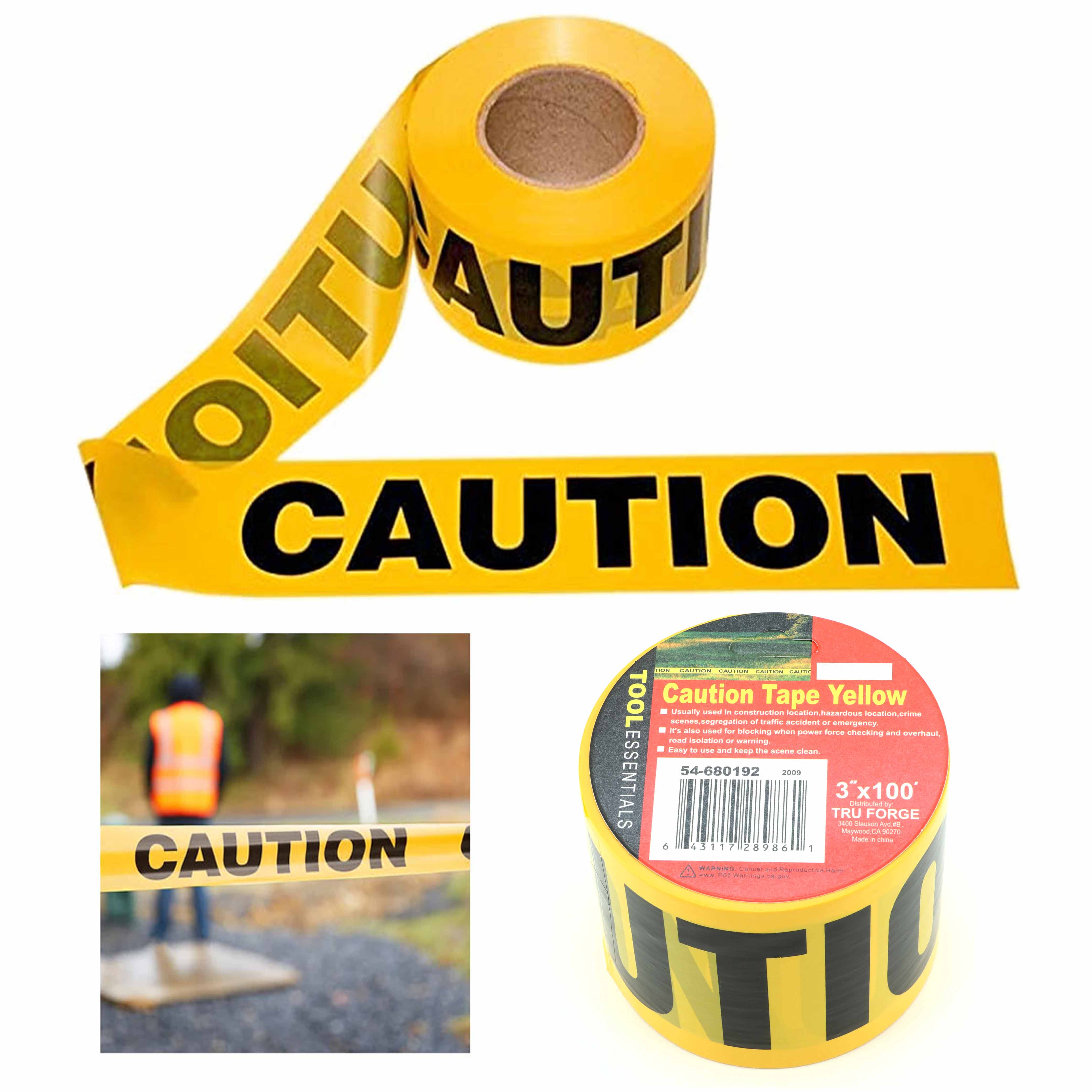 3 x 100ft Caution Tape Roll Yellow Barricade Hazard Weatherproof Safety Warning 28986