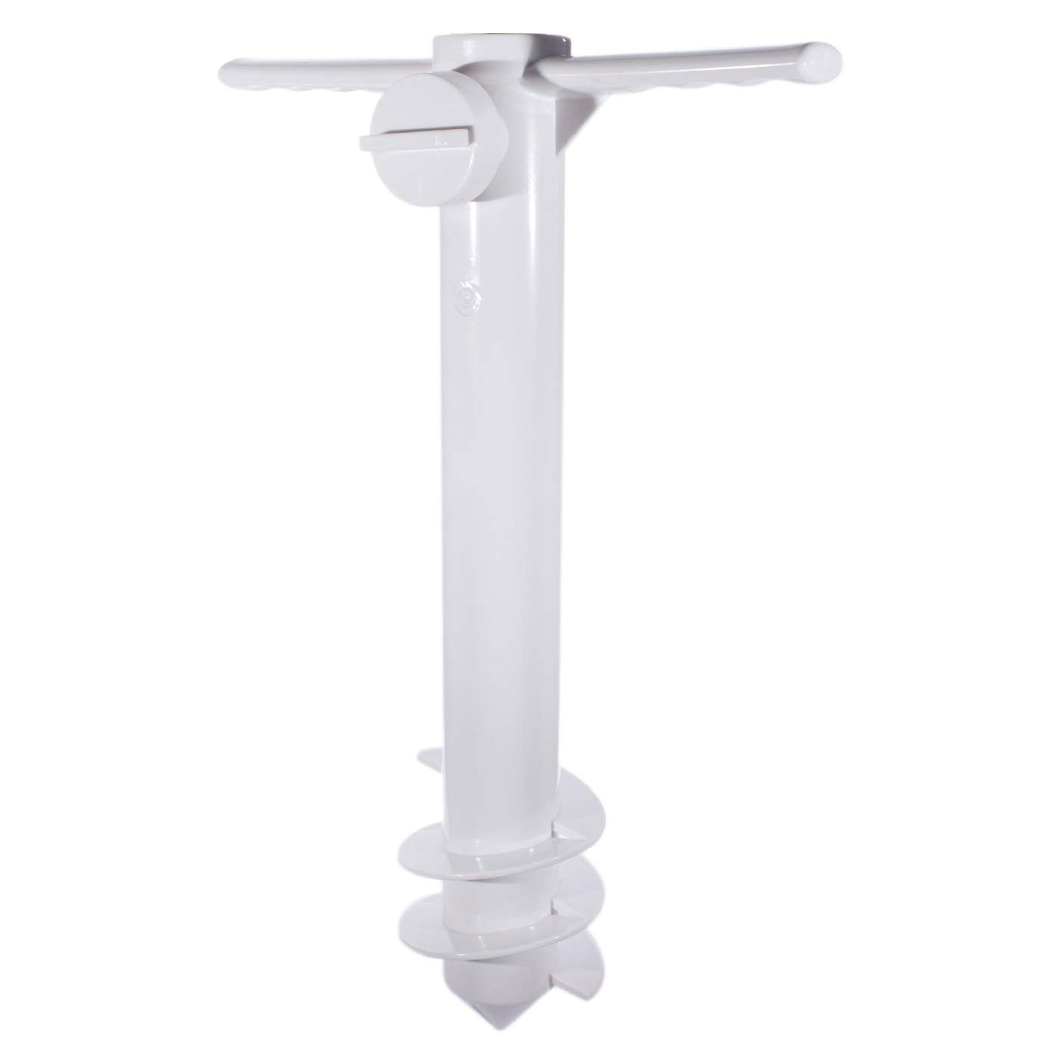2 X Garden Ground Spike Stands - Parasol, Rotary Airer, Flag Pole Anchor Screw-in Holder (White)