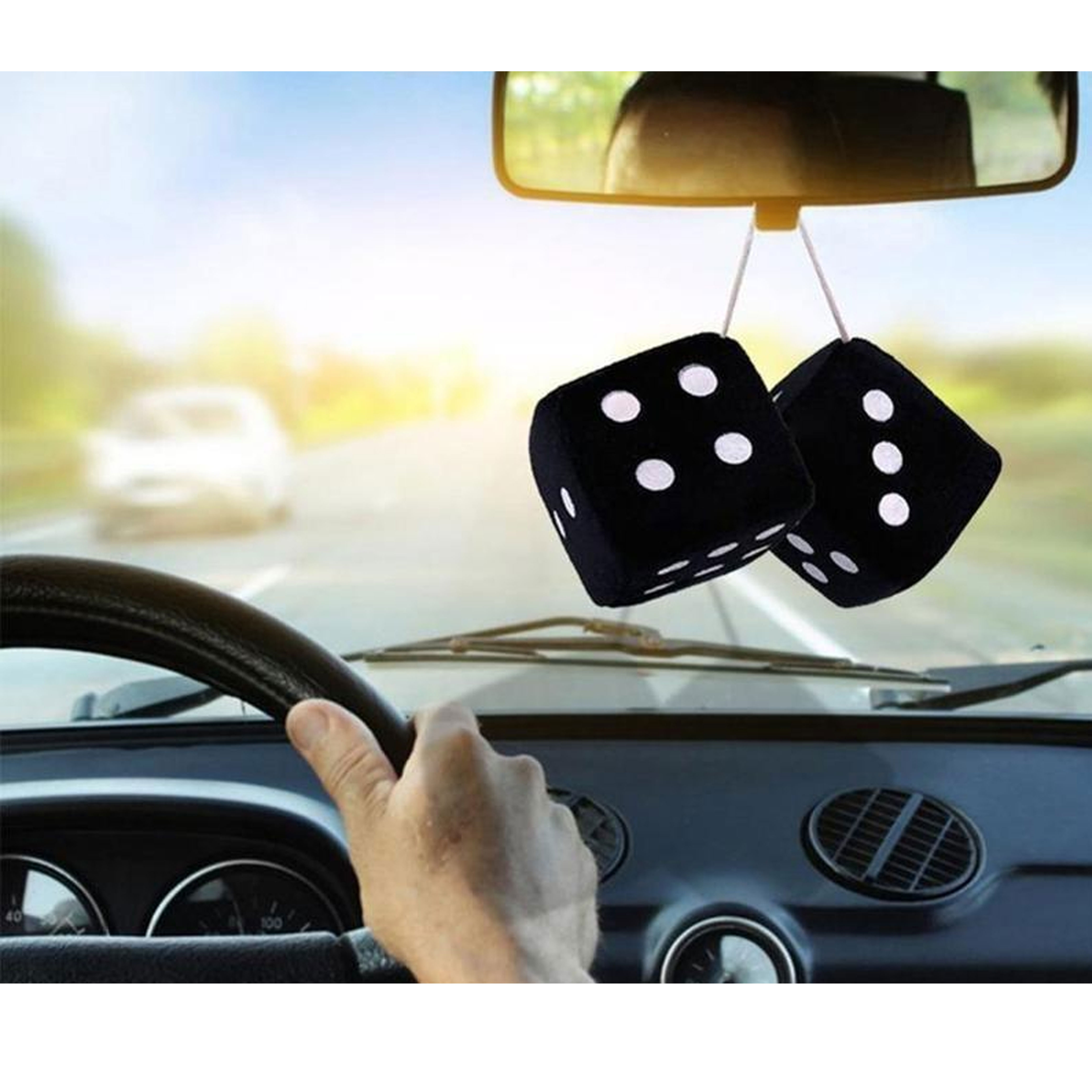 1 Pair Auto Blue Fuzzy Dice Front Car Plush Hanging Rearview Mirror Decors  Grey